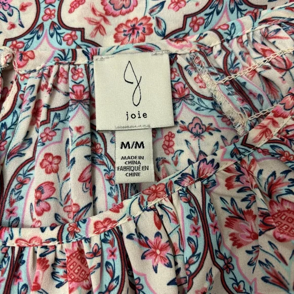 Women's Anthropologie Joie Cream Pink Blue Floral Long Sleeve Blouse Size M - Picture 5 of 7